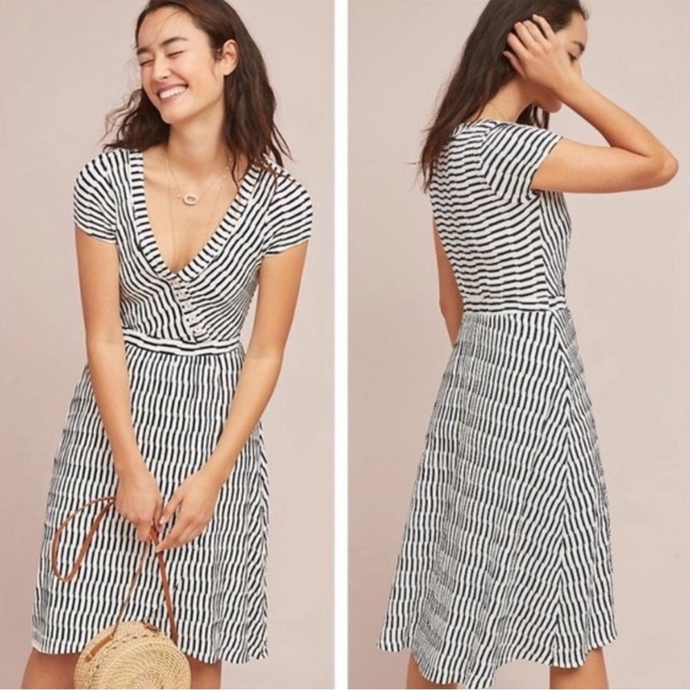 Maeve Dress Women Extra Small Black White Striped Paladino Vneck Faux Wrap Knit